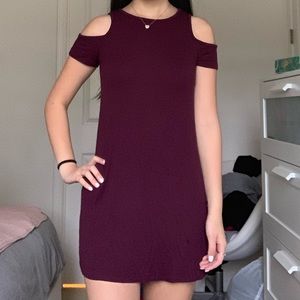 Purple cold shoulder dress